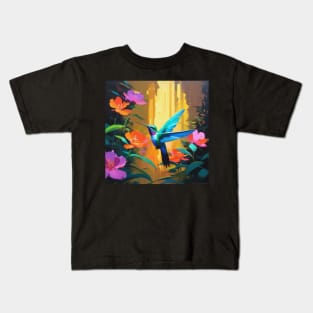 Cute Humming Bird with flowers Kids T-Shirt